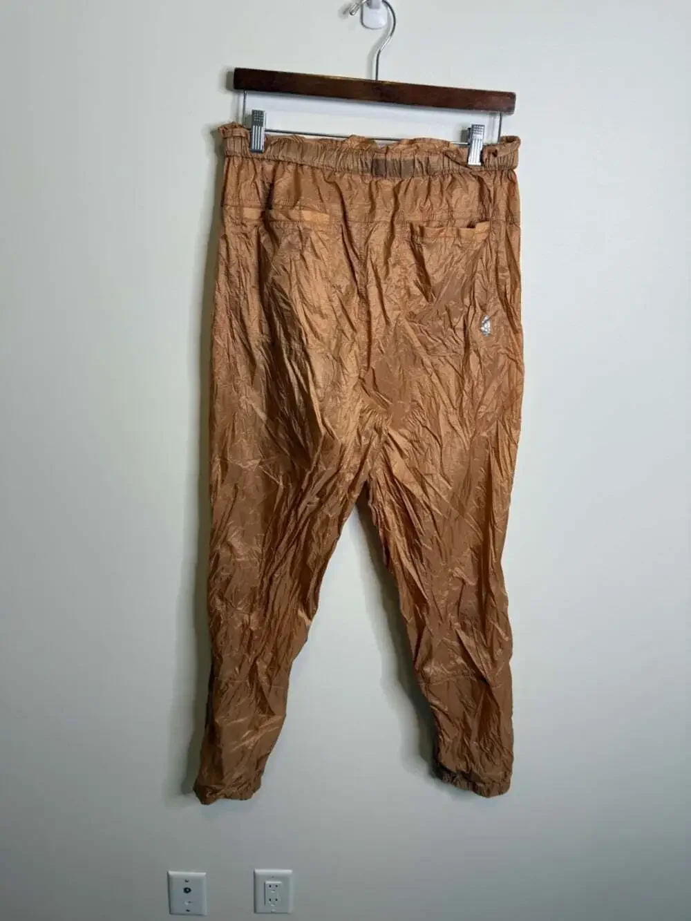 Free People Tan Crinkled Track Joggers back to future pants size medium NWT